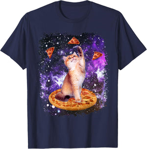 Space Cat Pizza Cat Galaxy Cute Kitty In Space Pizza Lovers T-Shirt - T-Shirt | Navy