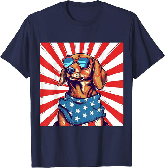 4th of July Funny Dachsund Weiner Dog Weenie USA America T-Shirt - T-Shirt | Navy