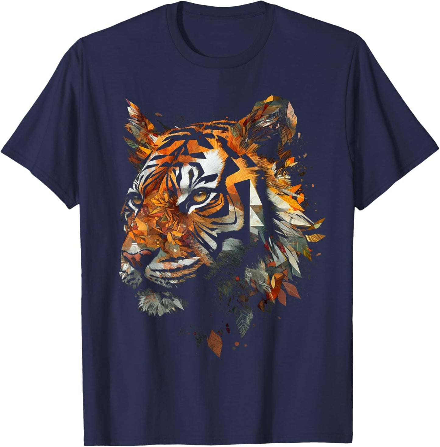 Tiger Artwork Autumn Leaves - Zoo Animal Tiger T-Shirt - T-Shirt | Navy