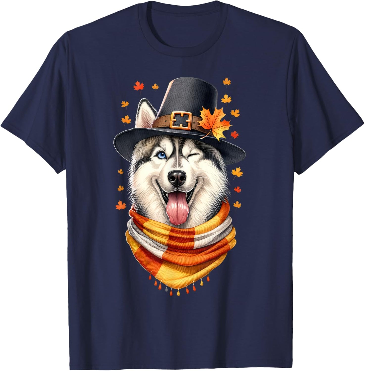 Siberian Husky Pilgrim Thanksgiving Gifts Women Men Girl Boy T-Shirt - T-Shirt | Navy
