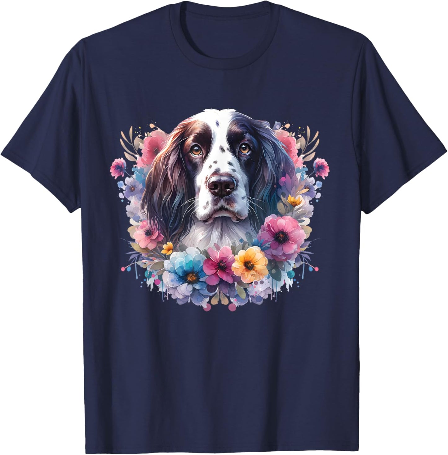 Floral English Springer Spaniel Mama Dog Lover Mother's Day Women Kids T-Shirt - T-Shirt | Navy