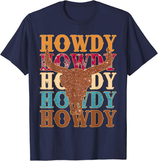 Howdy Rodeo Western Country Southern Cowgirl Vintage T-Shirt - T-Shirt | Navy