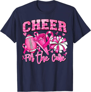 Football Cheer For The Cure Pink Ribbon Breast Cancer T-Shirt - T-Shirt | Navy