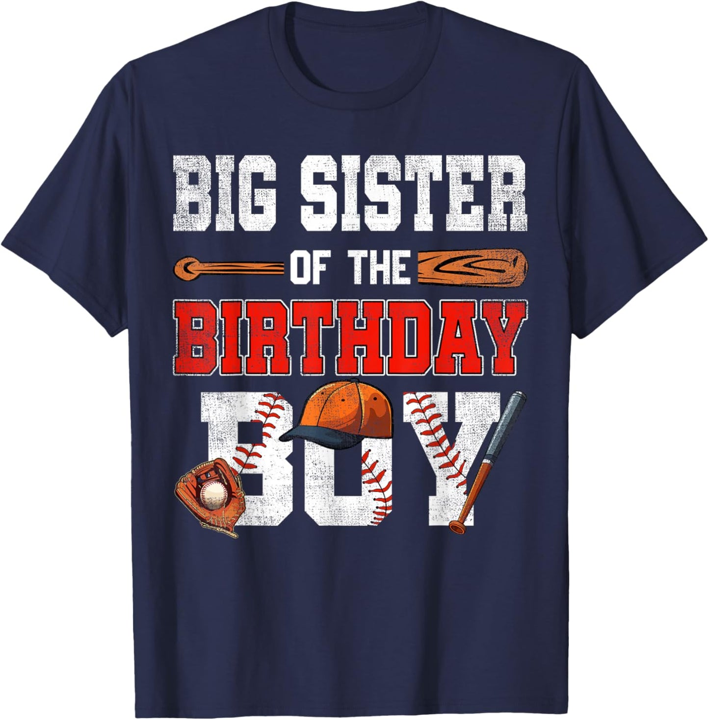 Big Sister Of The Birthday Boy Baseball Bday Family T-Shirt - T-Shirt | Navy