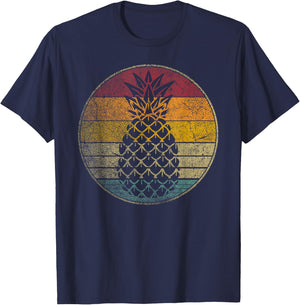 Pineapple Shirt Fruit Retro Style Vintage 70s 80s 90s Gift T-Shirt - T-Shirt | Navy