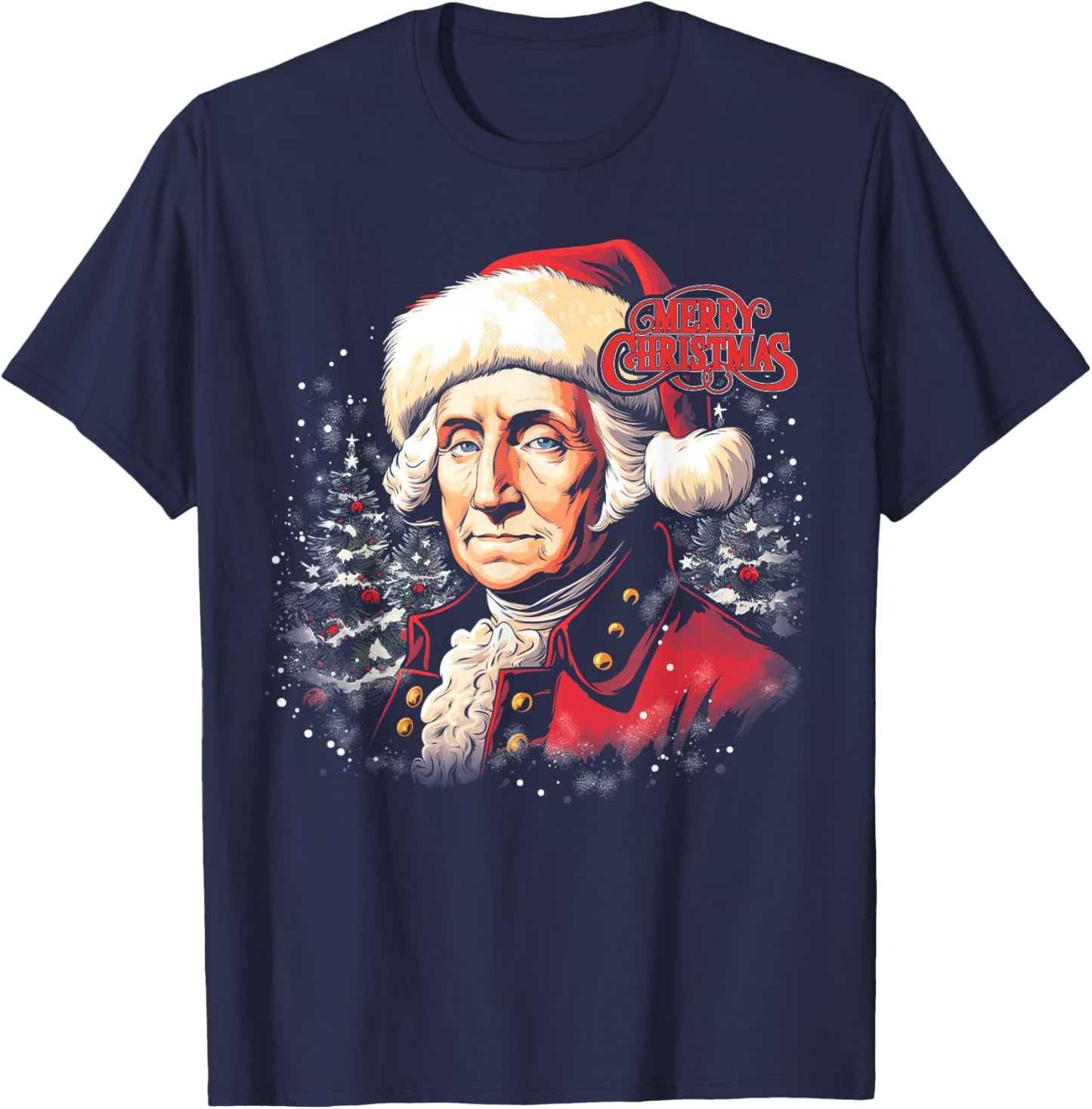 George Washington Funny Merry Christmas Santa Holiday T-Shirt - T-Shirt | Navy