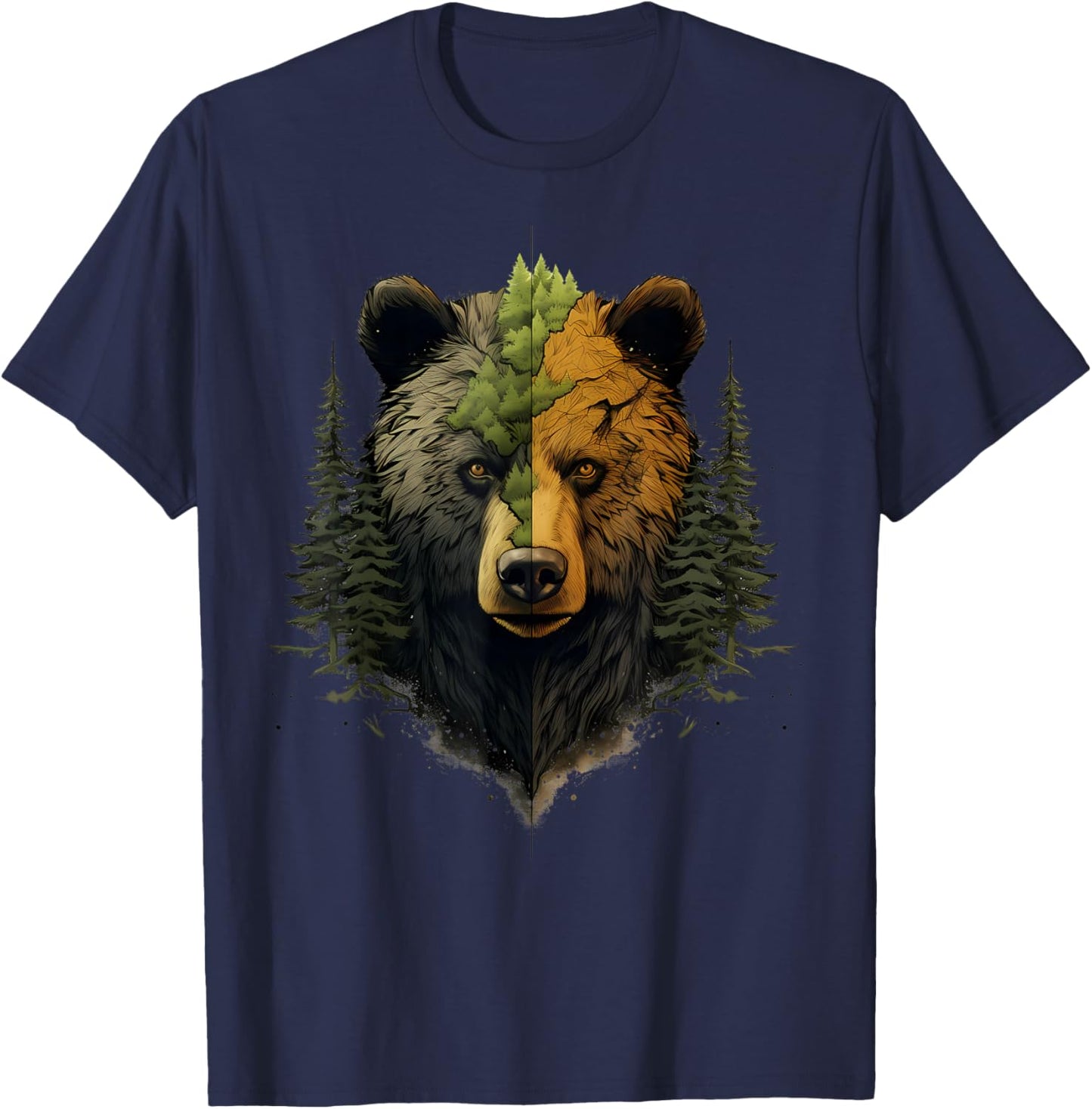 Bear Animal Art Wildlife Forest Portrait Forest Artwork T-Shirt - T-Shirt | Navy