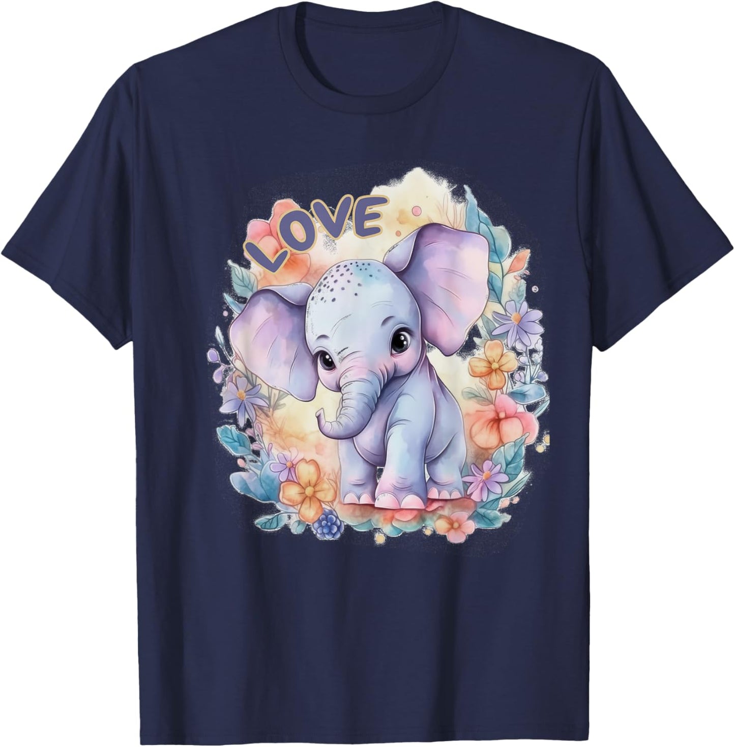 Elephant Baby Sweet Gift Girl Love Flowers T-Shirt - T-Shirt | Navy