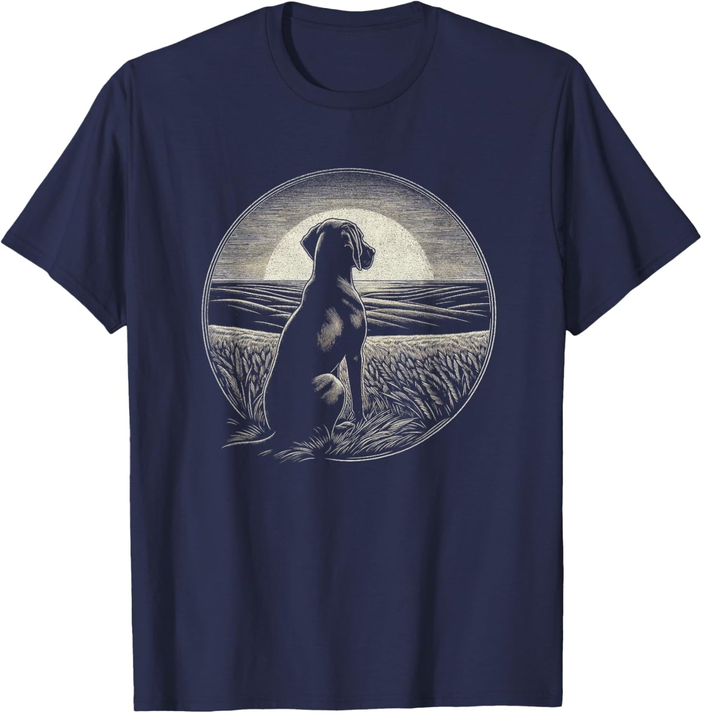 Vintage Vizsla Dog Retro Sunset Scene Art Design T-Shirt - T-Shirt | Navy