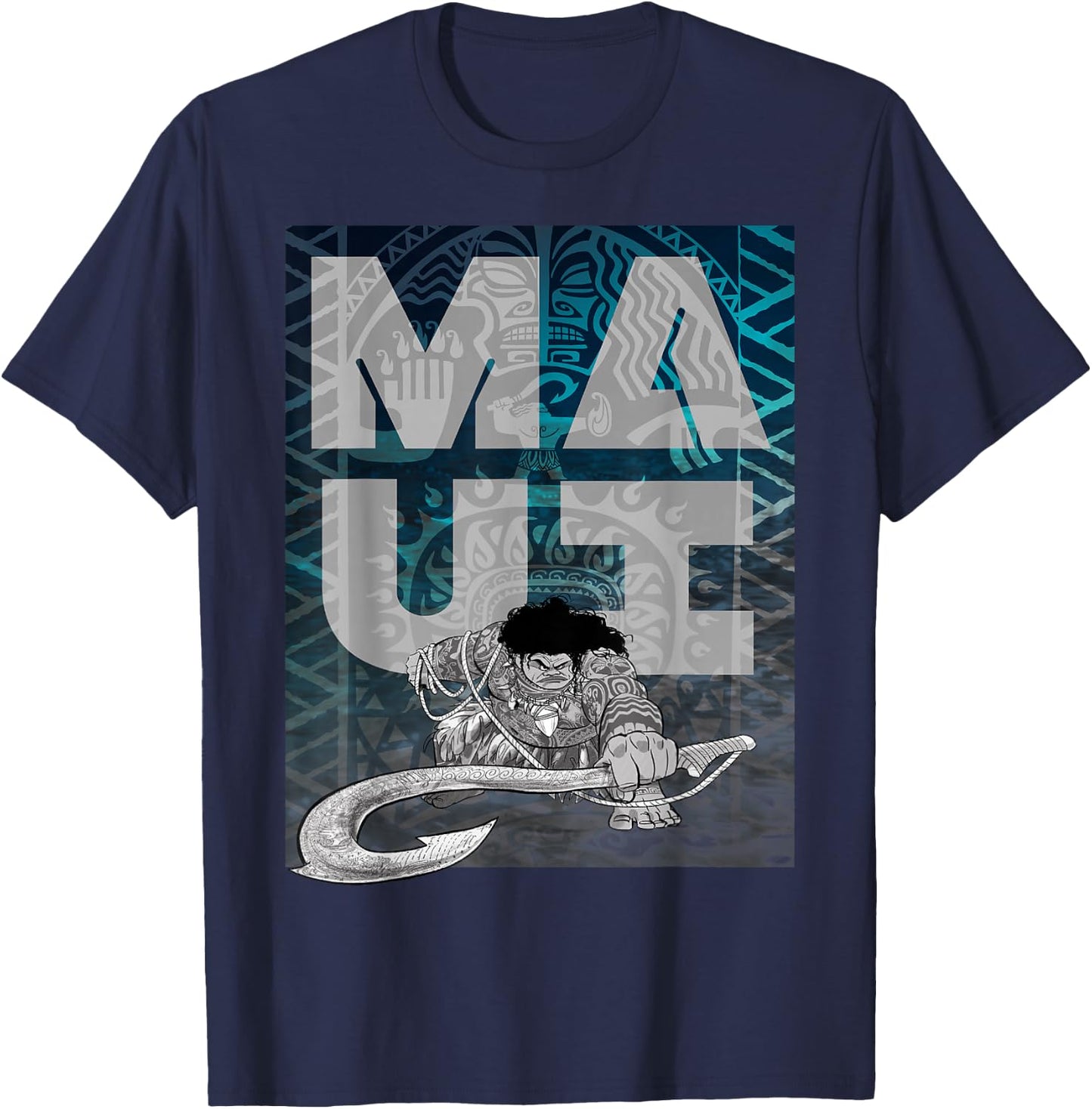 Disney Moana Maui Tattoo Style Letter Stack Portrait T-Shirt - T-Shirt | Navy