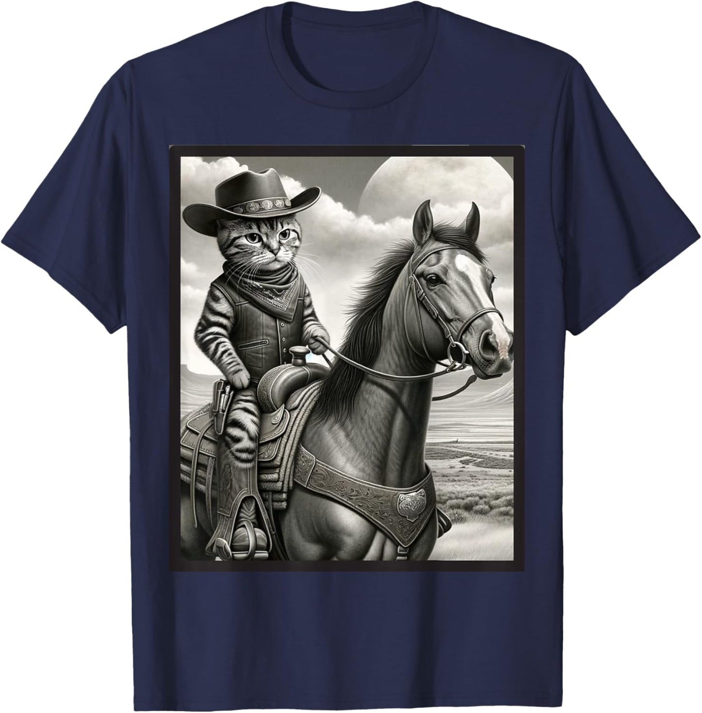 Cat Cowboy Funny Cats Kitten Riding Horse Cowboy Hat T-Shirt - T-Shirt | Navy