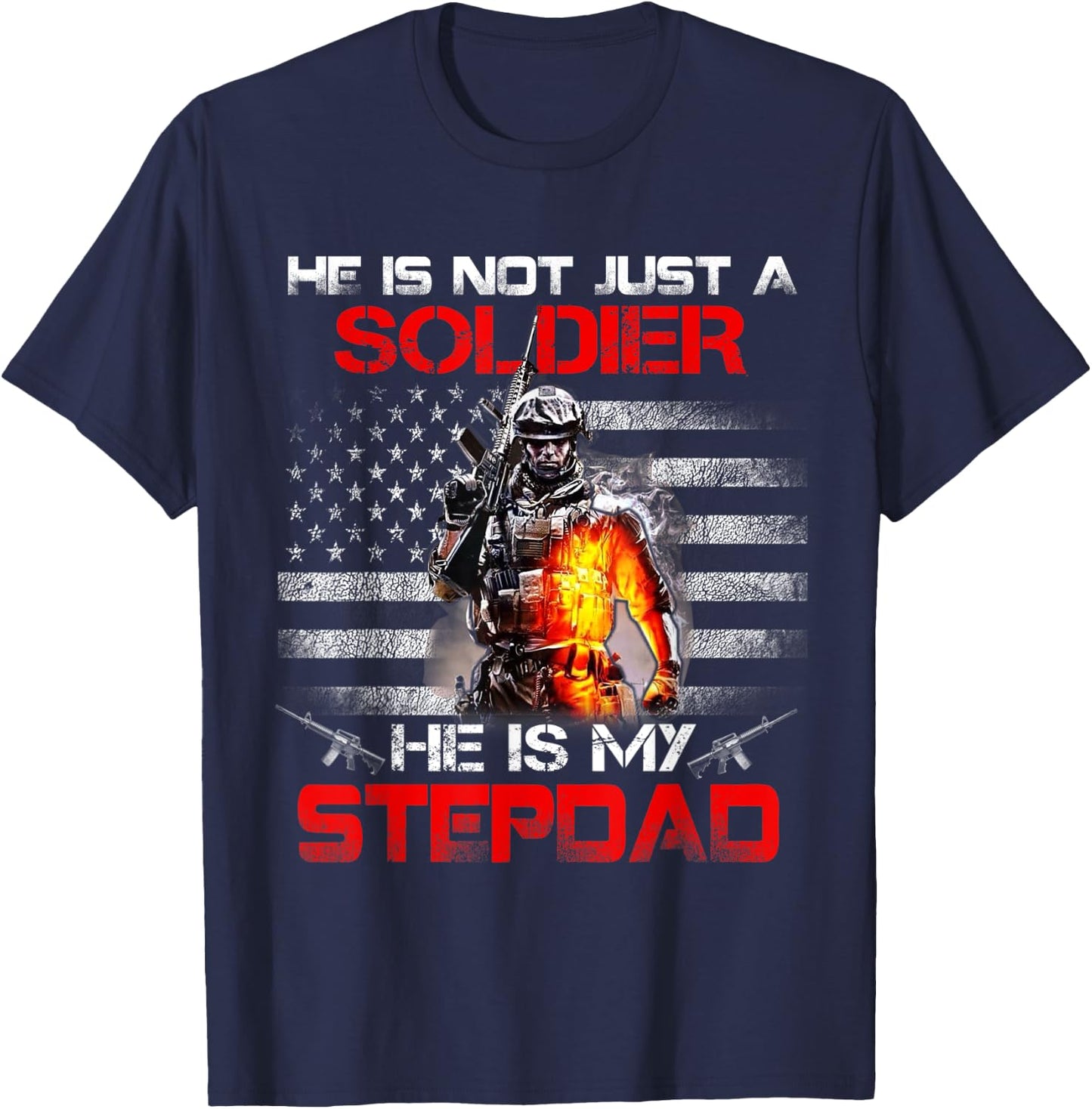 My Stepdad Is A Soldier Proud Army Stepson Stepdaughter T-Shirt - T-Shirt | Navy