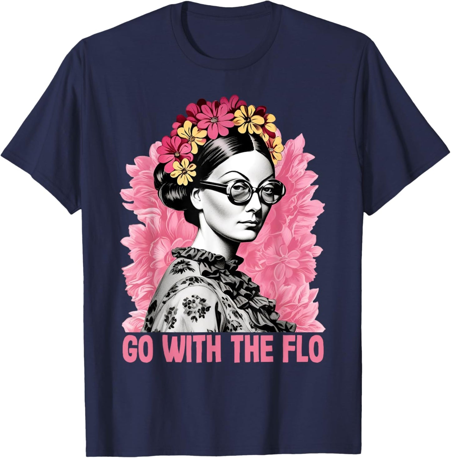 Go With The Flo Funny Florence Nightingale Floral Nurse Art T-Shirt - T-Shirt | Navy