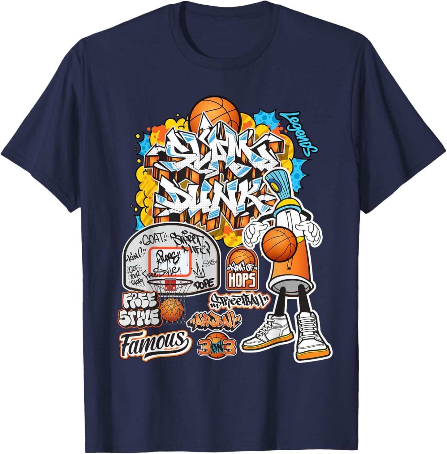 Cool Basketball Graffiti Style Illustration Graphic Designs T-Shirt - T-Shirt | Navy