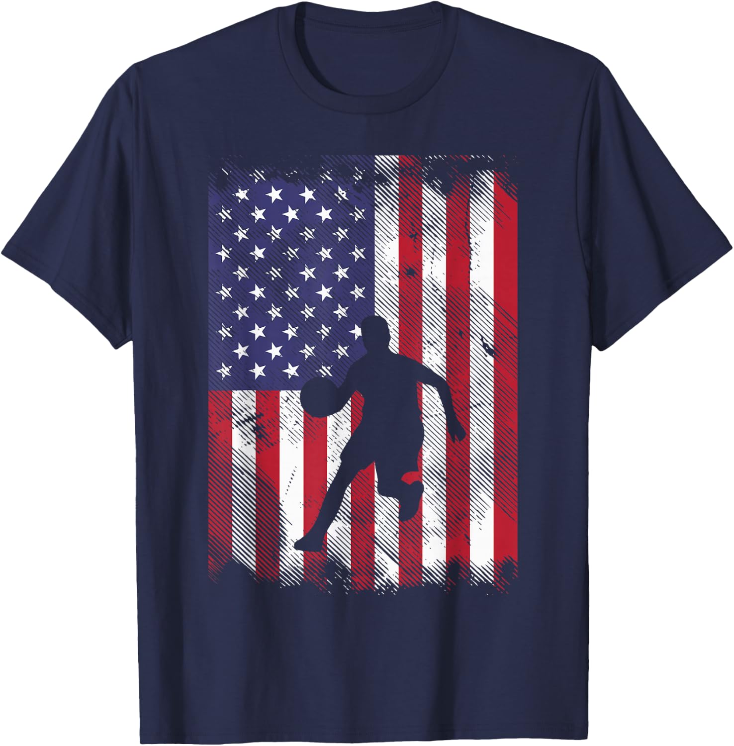 US Flag Basketball Vintage Patriotic Baller Men Women Kids T-Shirt - T-Shirt | Navy