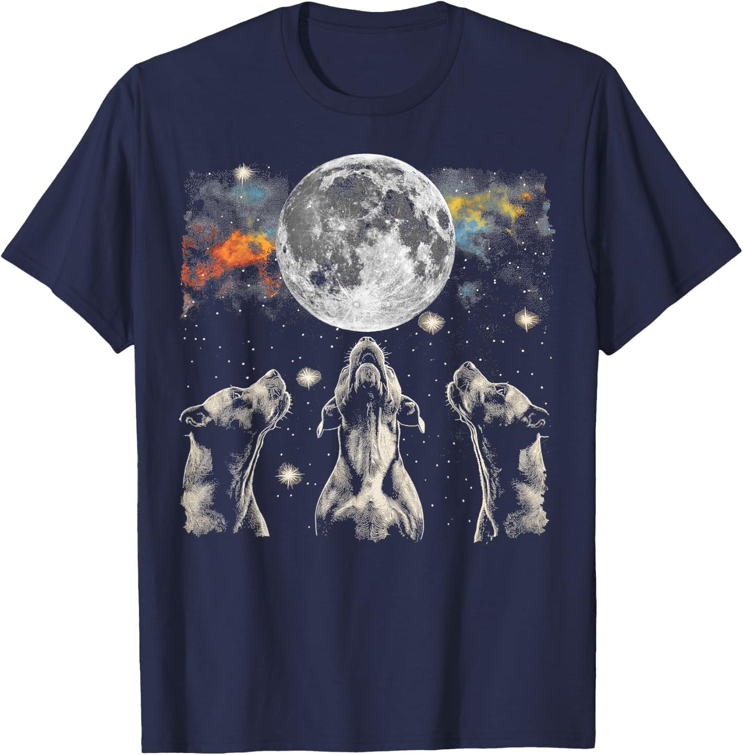 Staffordshire Bull Terrier Dog Howling Moon T-Shirt - T-Shirt | Navy