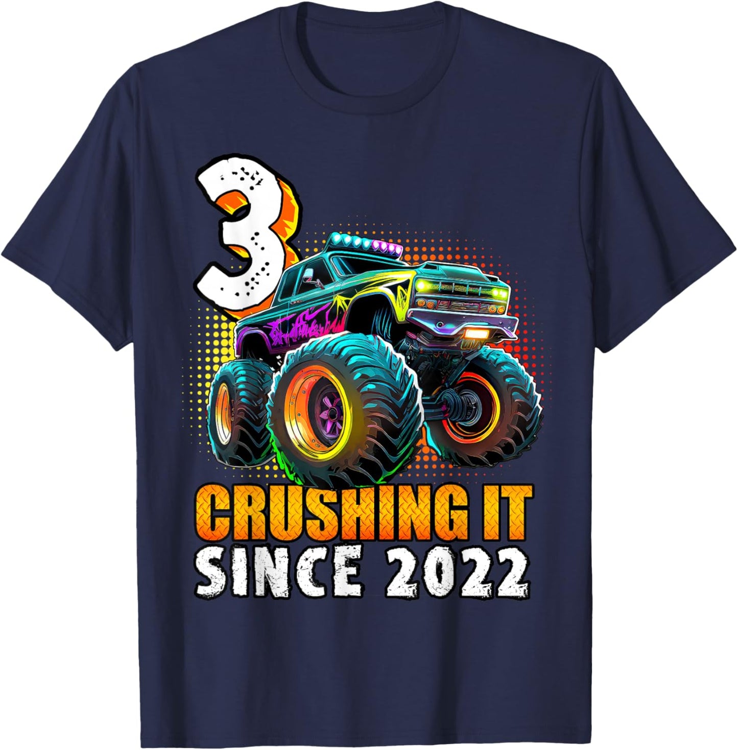 Birthday Monster Truck 3 year Old Boys 3rd Party Born 2022 T-Shirt - T-Shirt | Navy