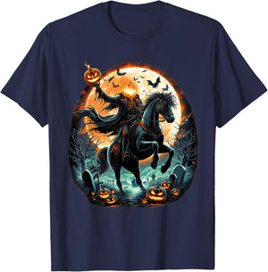 Pumpkin Headless Horseman Scary Halloween T-Shirt - T-Shirt | Navy