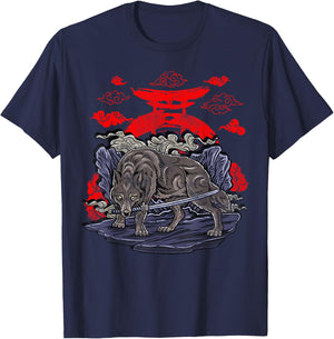 Wolf with Katana Japanese Wolf Art T-Shirt - T-Shirt | Navy