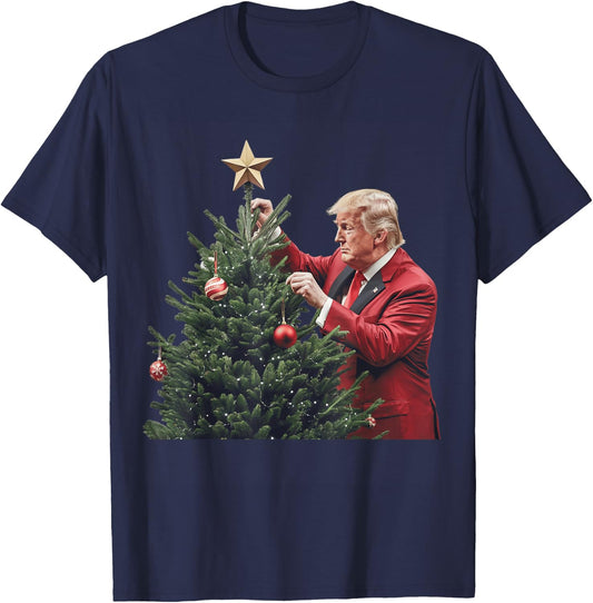 Donald Trump Traditional Christmas Tree Xmas USA President T-Shirt - T-Shirt | Navy