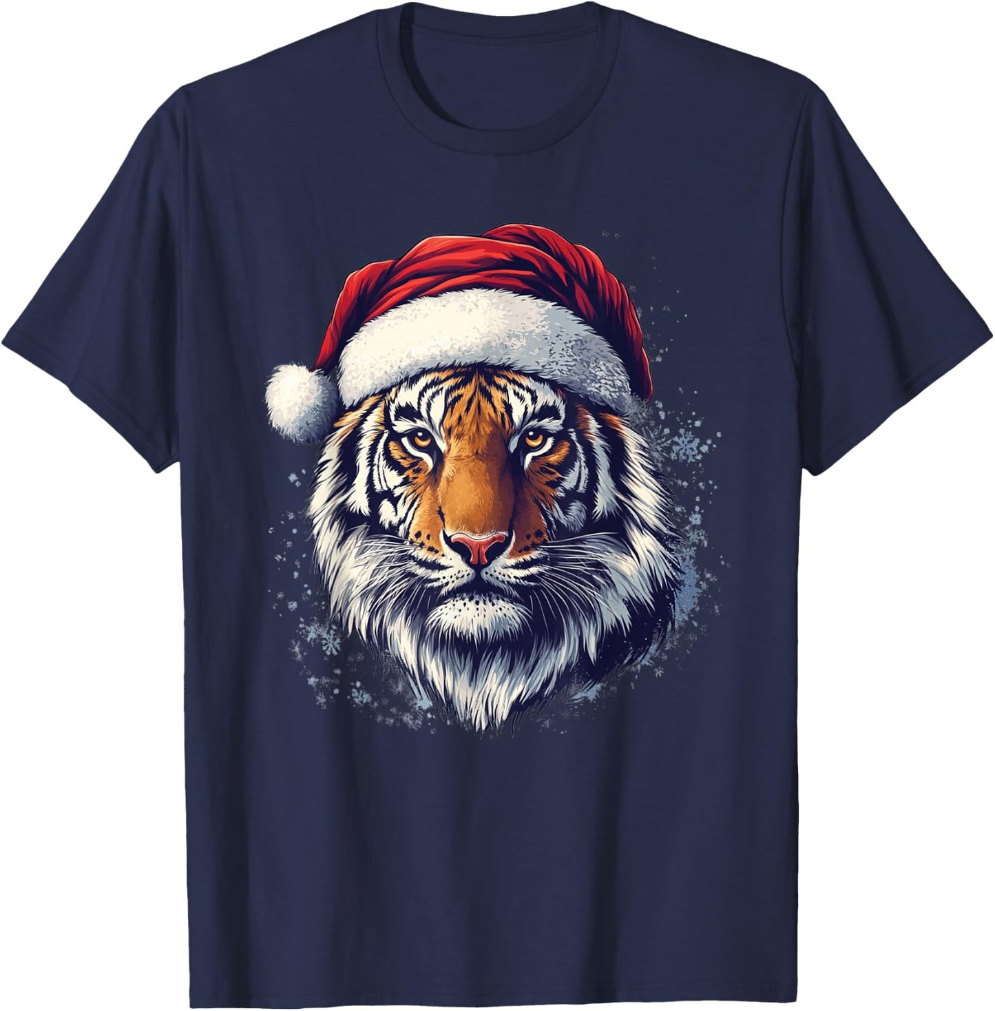 Tiger Santa Hat Funny Zookeeper Tiger Lover Christmas Pajama T-Shirt - T-Shirt | Navy