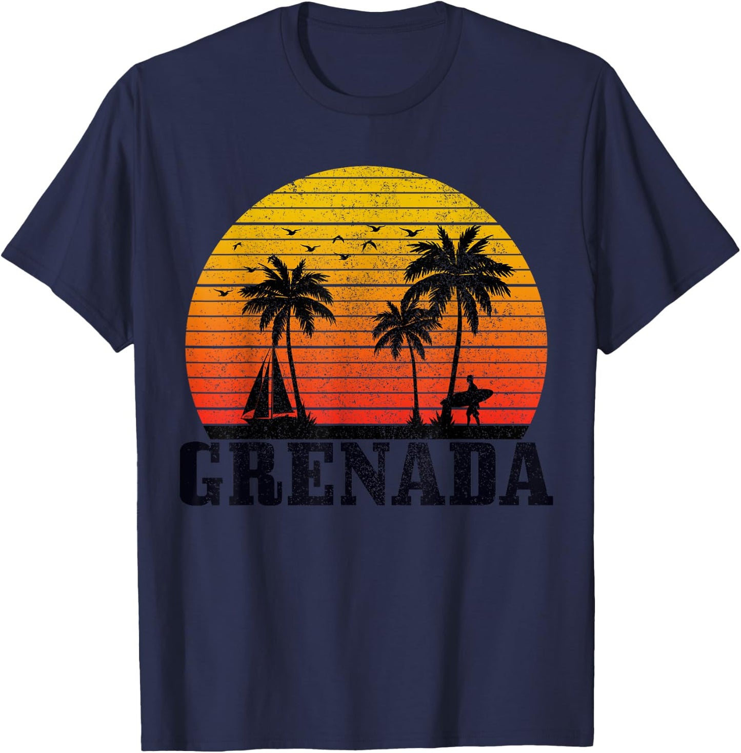 Grenada Surfer Vintage Caribbean Souvenir T-Shirt - T-Shirt | Navy
