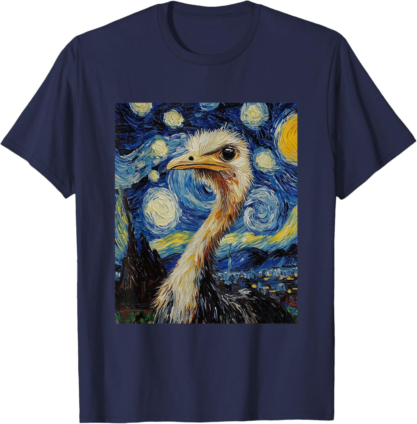 Funny Ostrich - Van Gogh Style - Starry Night Graphic T-Shirt - T-Shirt | Navy