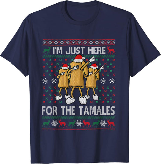 I'm Just Here For The Tamales Xmas Funny Dabbing Dance T-Shirt - T-Shirt | Navy