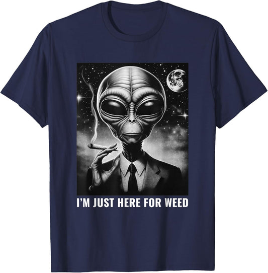 Weed Stoner Funny Alien 420 Joint Marijuana Cannabis T-Shirt - T-Shirt | Navy