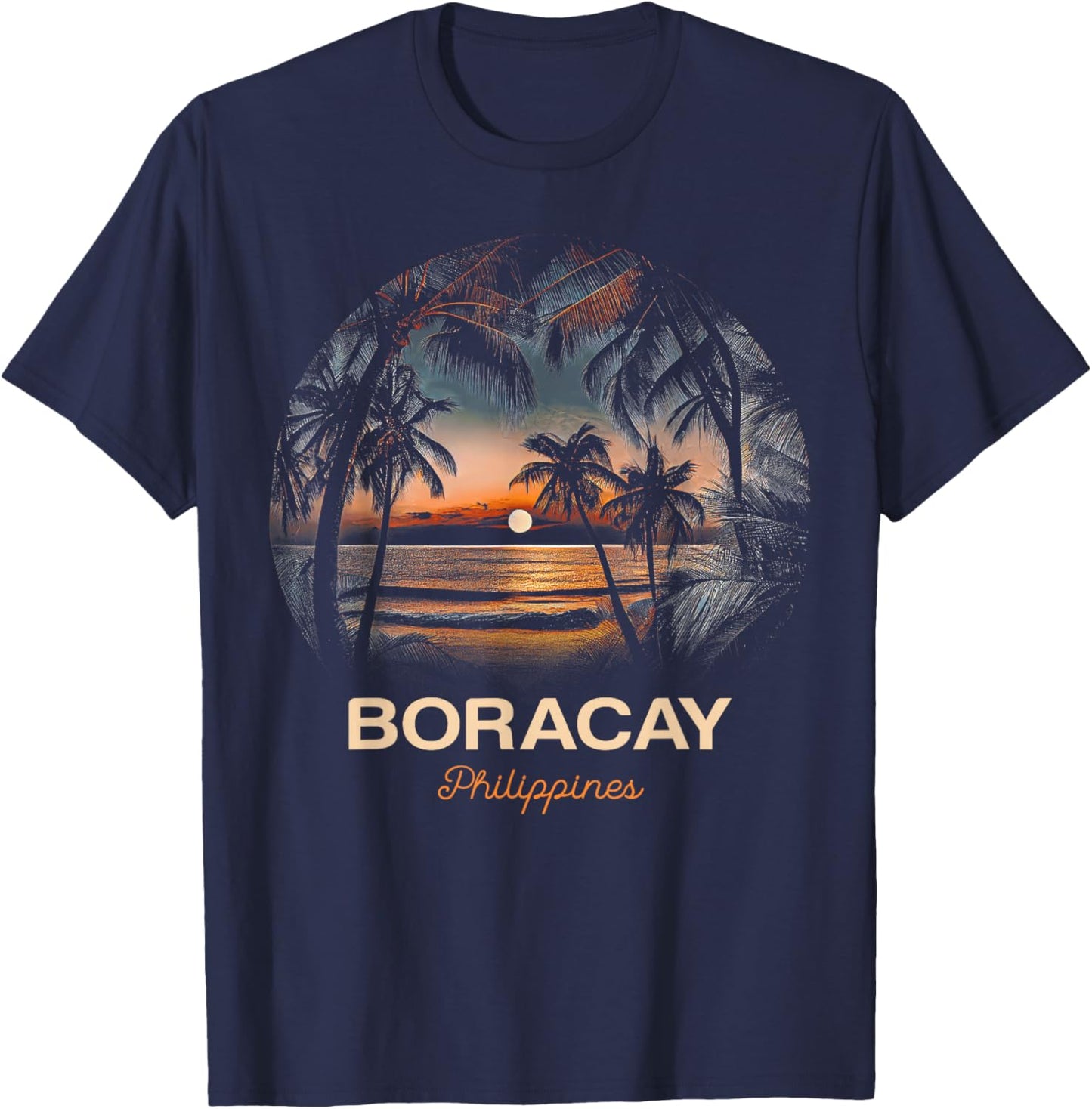 Vacation Souvenir Palm Tree Boracay T-Shirt - T-Shirt | Navy