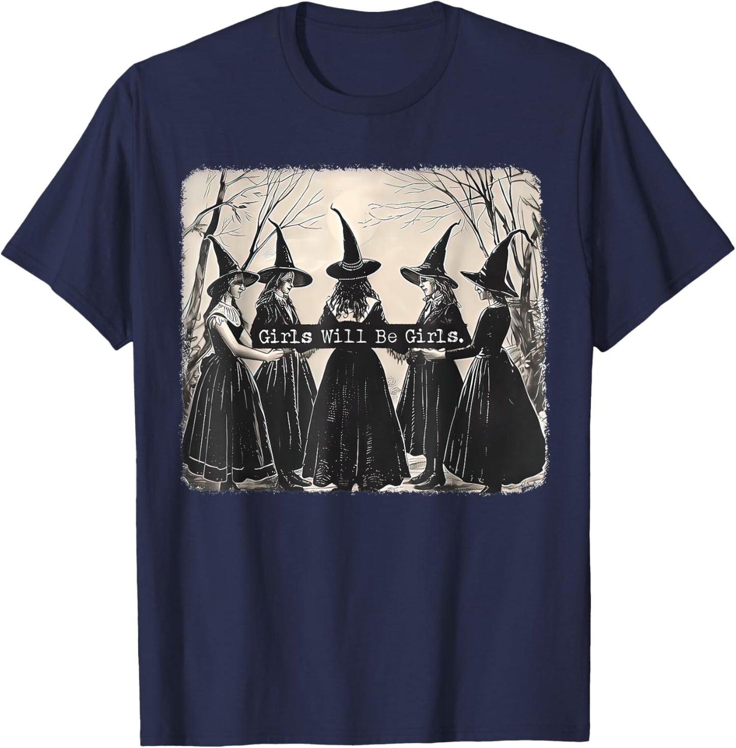 Girl Will Be Girl Witch Halloween T-Shirt - T-Shirt | Navy