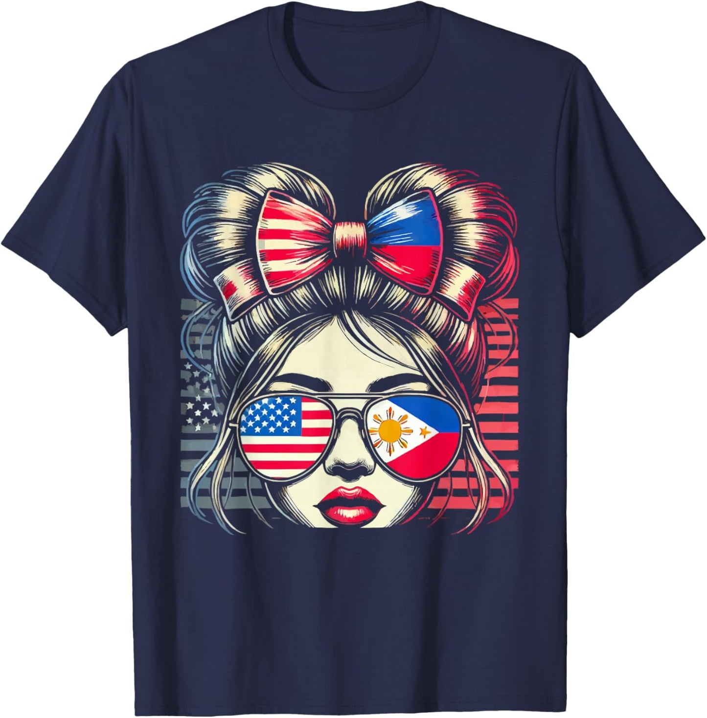 Half Filipino Half American USA Flag Philippines America T-Shirt - T-Shirt | Navy