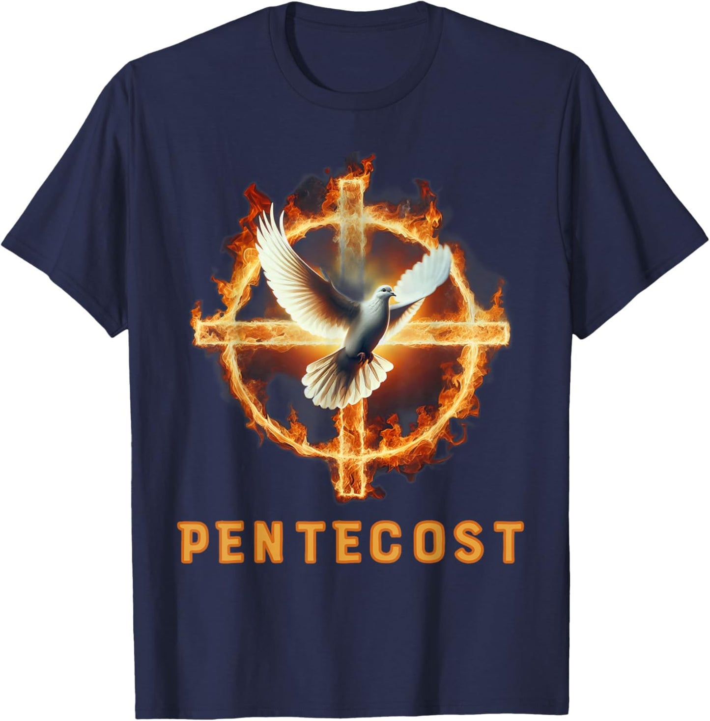 Pentecost Dove Flames Fire Holy Spirit Christian Religious T-Shirt - T-Shirt | Navy
