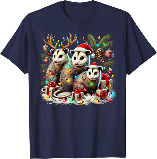 Hilarious Opossums in Christmas Lights Holiday Possum Spirit T-Shirt - T-Shirt | Navy