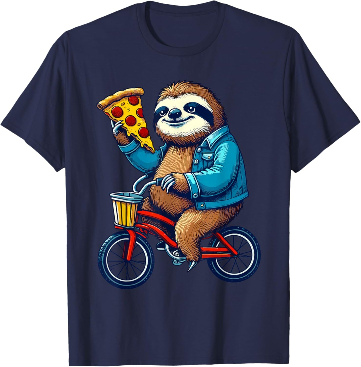 Sloth Riding a Bicycle Eating Pizza Biker Biking Boys Kids T-Shirt - T-Shirt | Navy