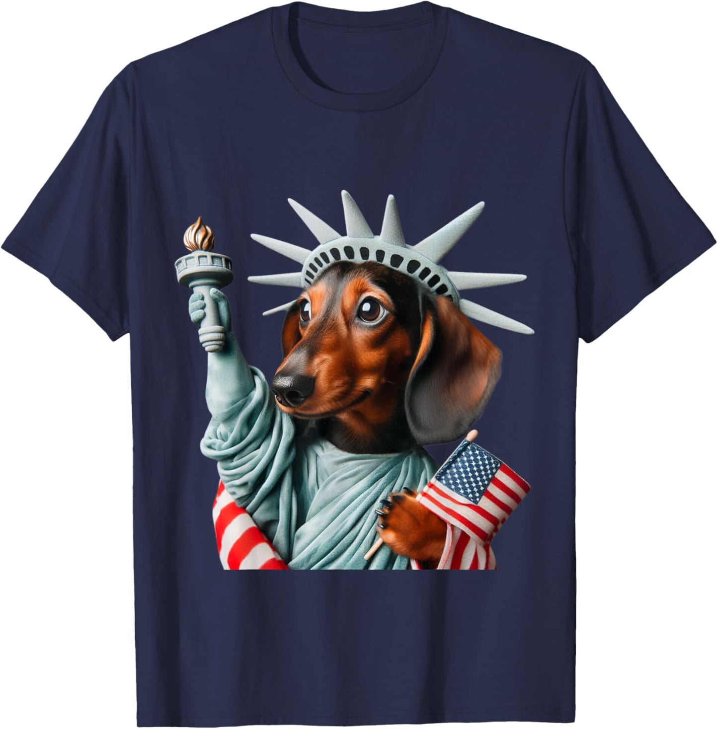 Dachshund Patriotic Statue Of Liberty 4th of July American T-Shirt - T-Shirt | Navy