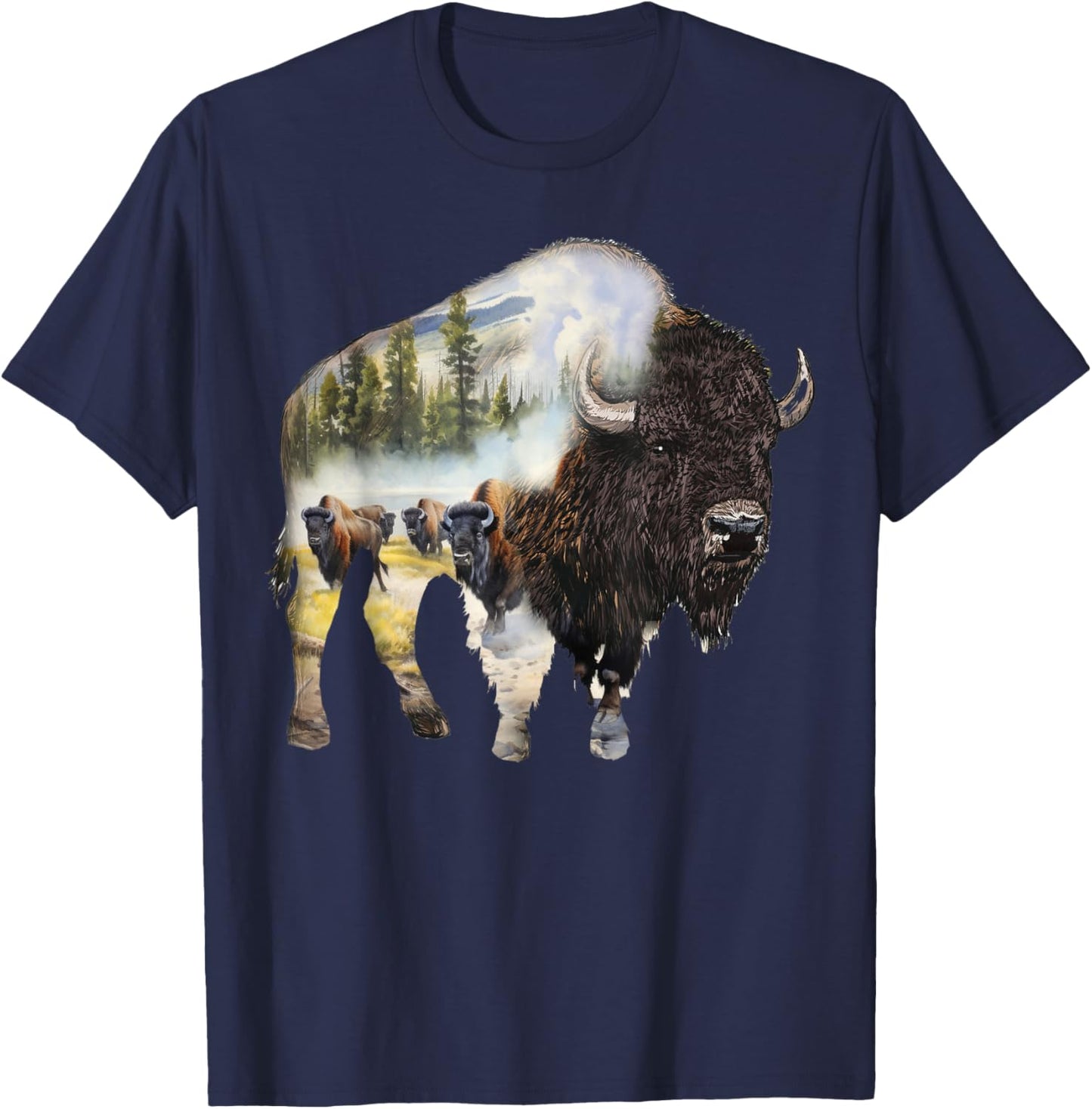 Bison Buffalo Beef Design Illustration T-Shirt - T-Shirt | Navy