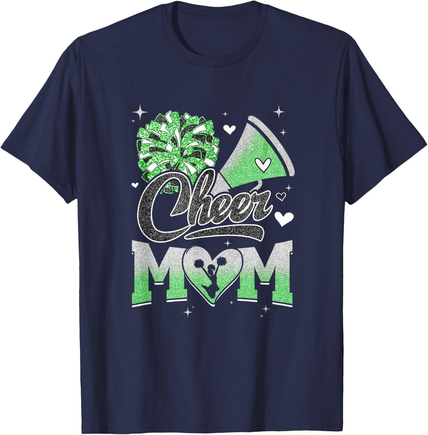 Cheer Mom Green Cheerleading Football Graphic T-Shirt - T-Shirt | Navy