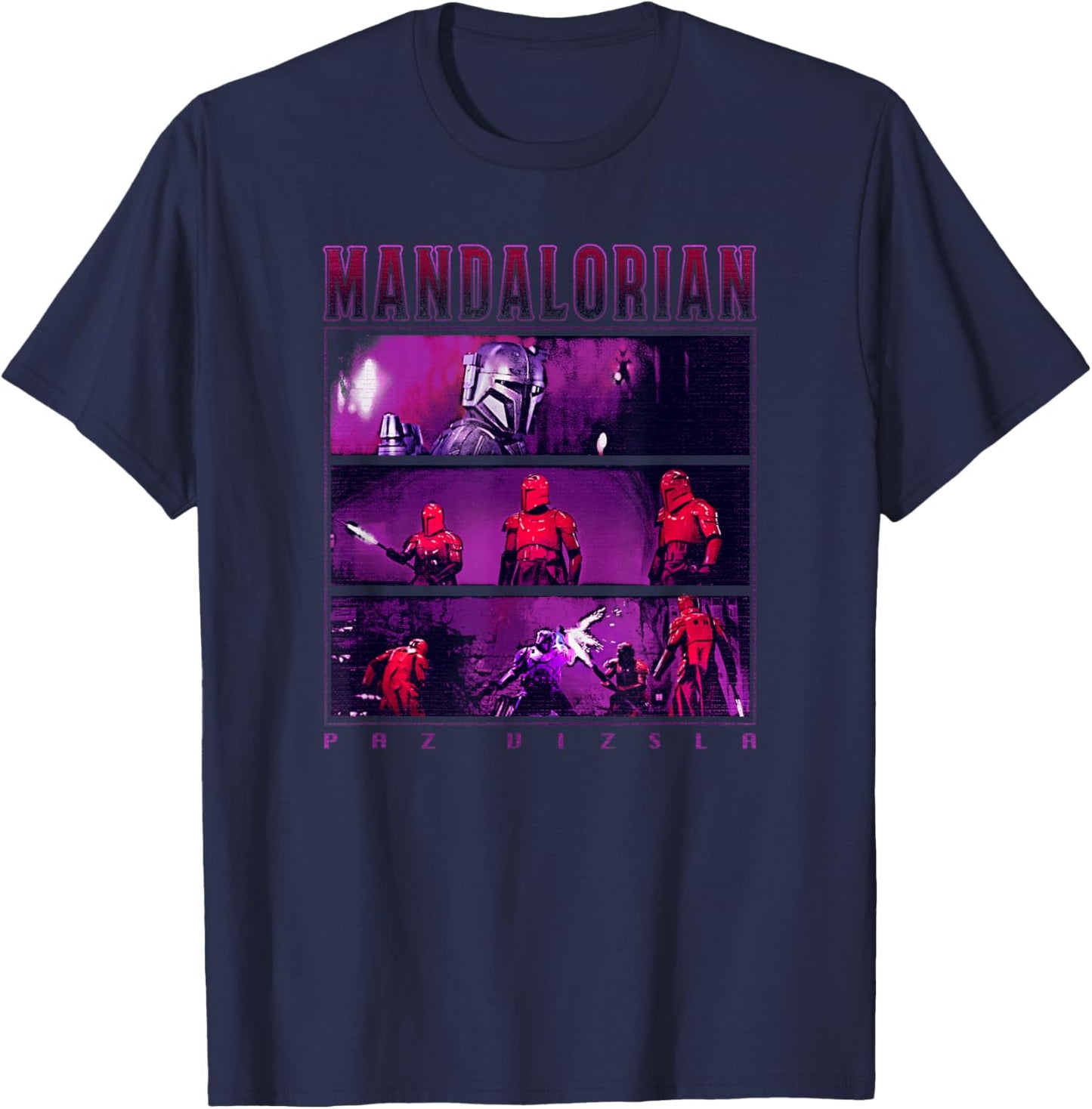 Star Wars: The Mandalorian Paz Vizsla Retro Panels Poster T-Shirt - T-Shirt | Navy