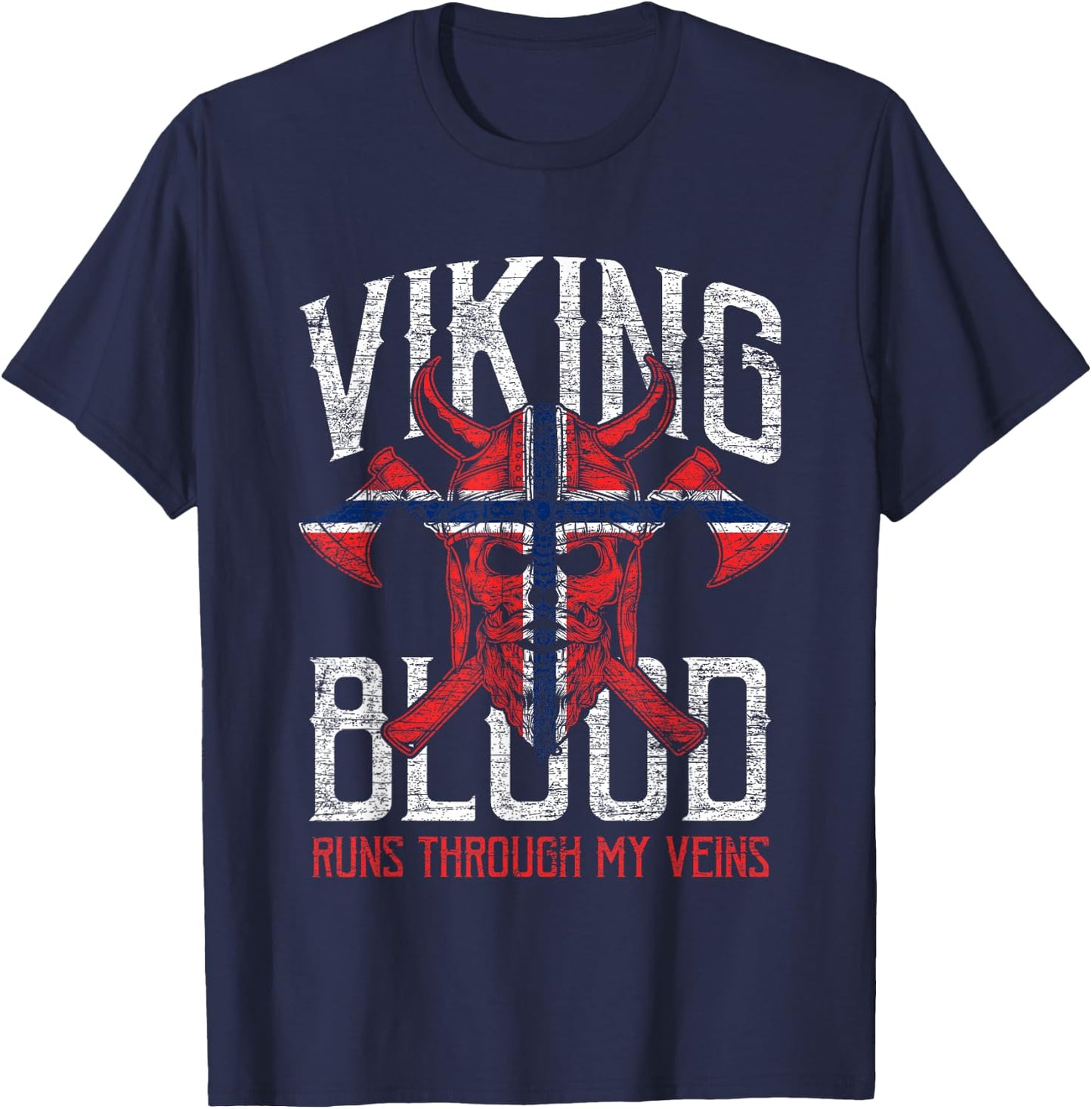 Norwegen Flag Viking Blood Gifts Skull Vintage Norway T-Shirt - T-Shirt | Navy