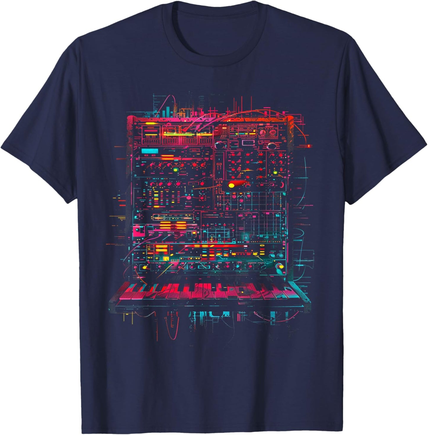 Synthesizer Cyberpunk T-Shirt - T-Shirt | Navy