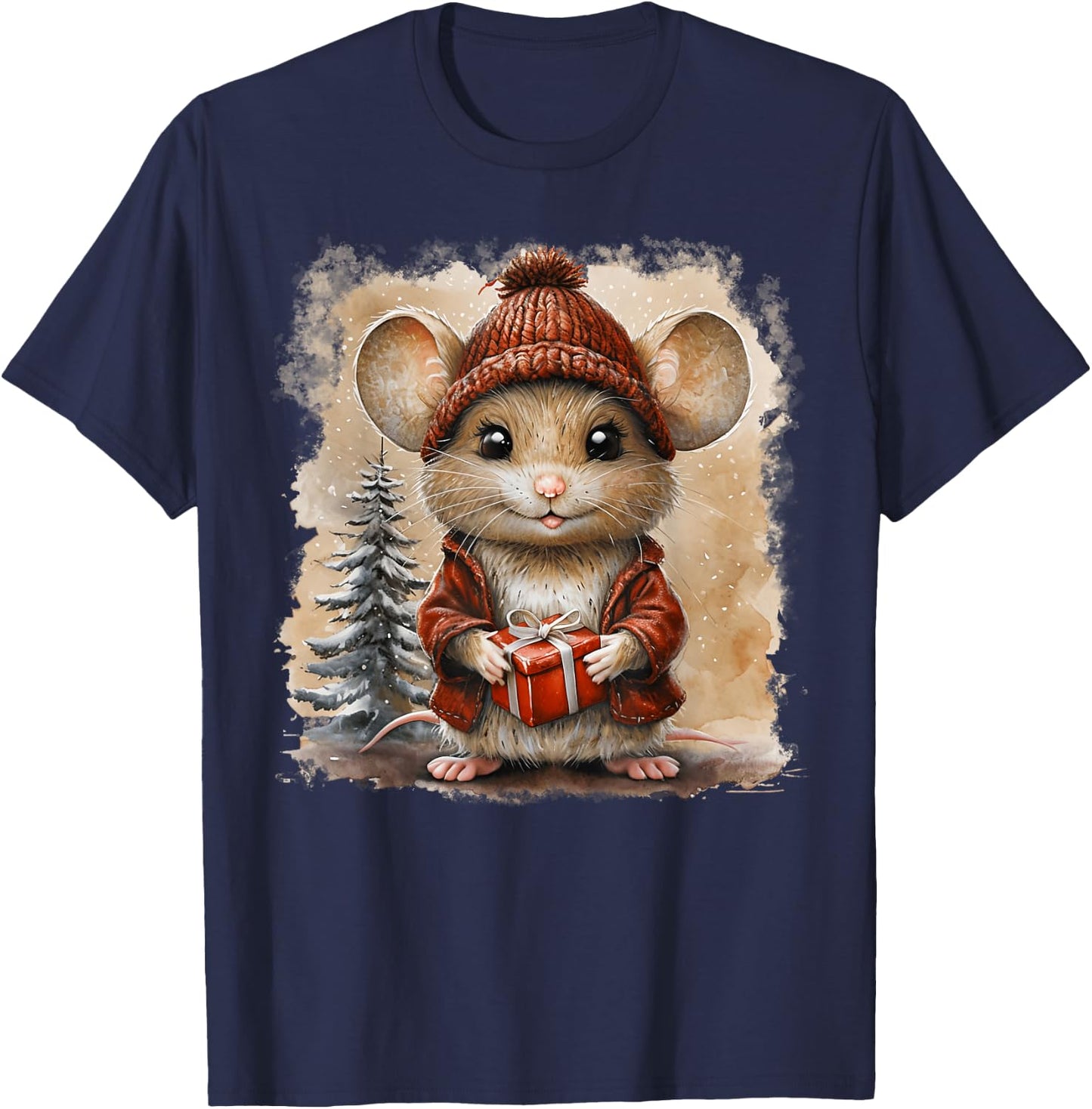 Cute Mouse Christmas Mouse Wearing Santa Hat Matching Pajama T-Shirt - T-Shirt | Navy