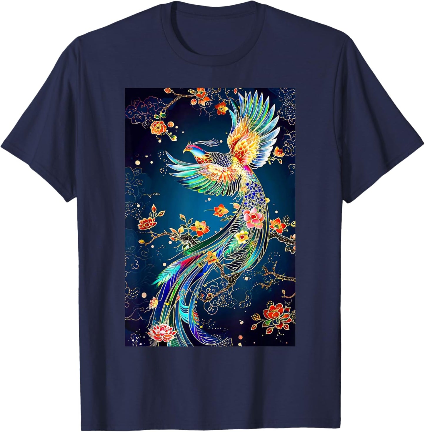 Phoenix Bird Japanese Vintage Asian Flying T-Shirt - T-Shirt | Navy