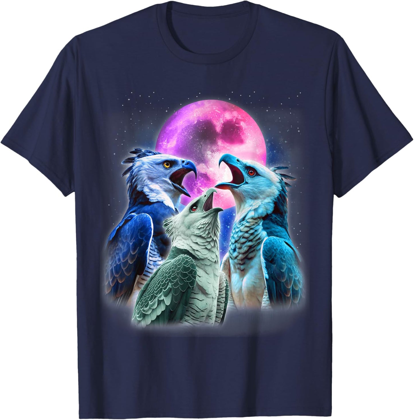 3 Harpy Eagles Howling At The Moon Funny Eagle Bird Lover T-Shirt - T-Shirt | Navy