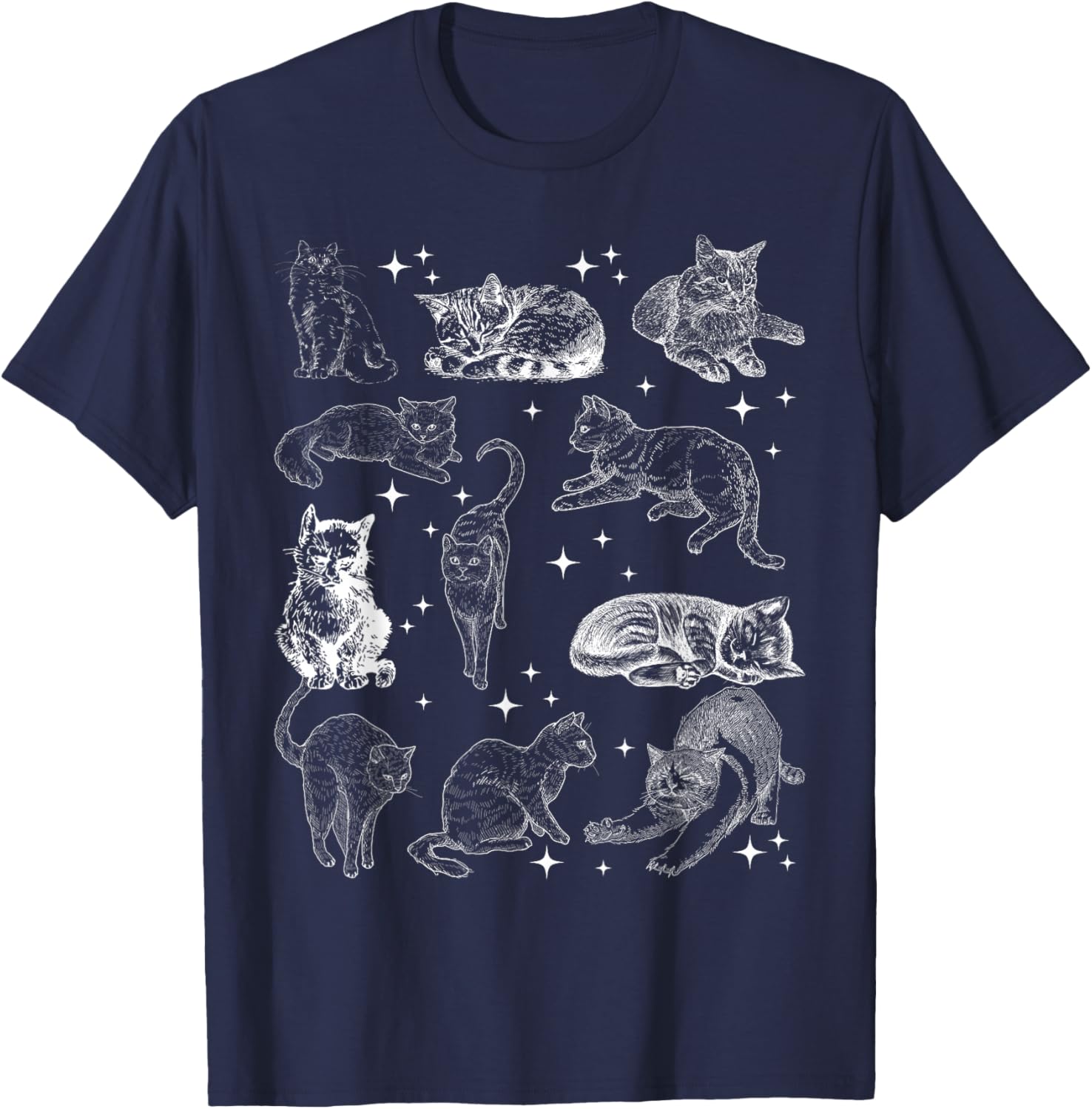 Vintage 90s Tattoo Cat Retro Kitten Nature Cat Lover Cat Mom T-Shirt - T-Shirt | Navy