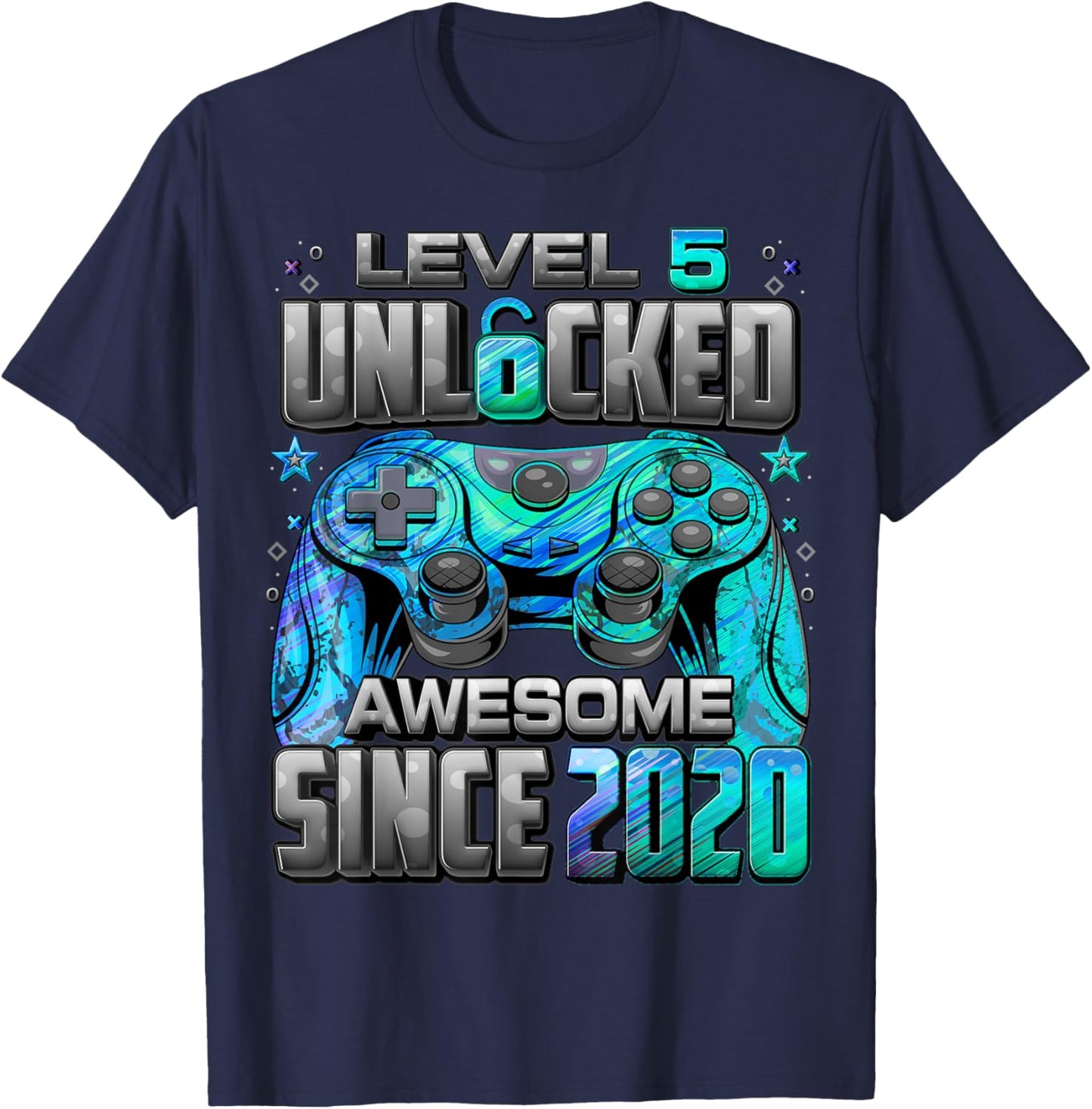 Level 5 Unlocked Awesome Since 2020 5th Birthday Gaming T-Shirt - T-Shirt | Navy