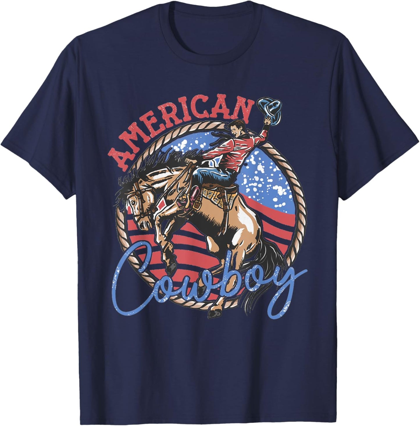 Cowboy Riding Horses Retro Western 4th Of July Patriotic USA T-Shirt - T-Shirt | Navy