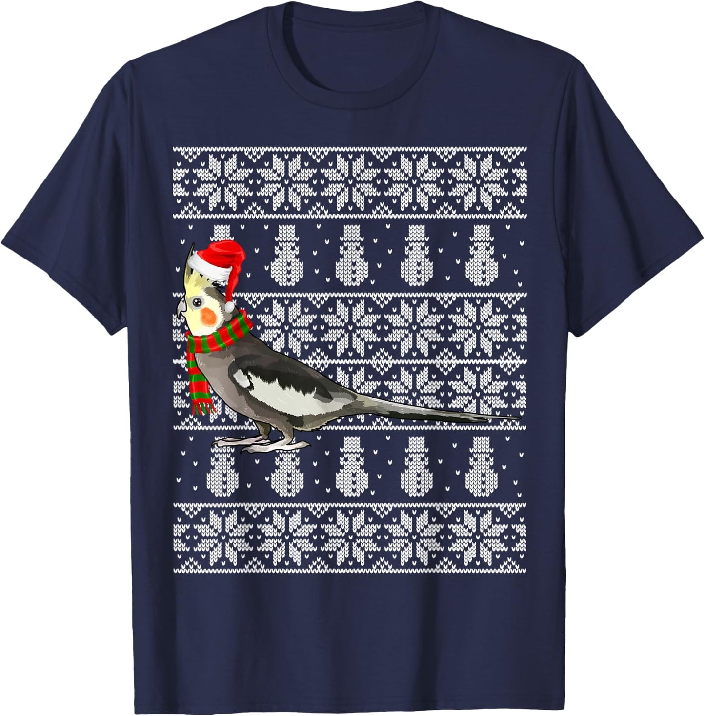 Bird Xmas Santa Hat Cockatiel Ugly Christmas T-Shirt - T-Shirt | Navy