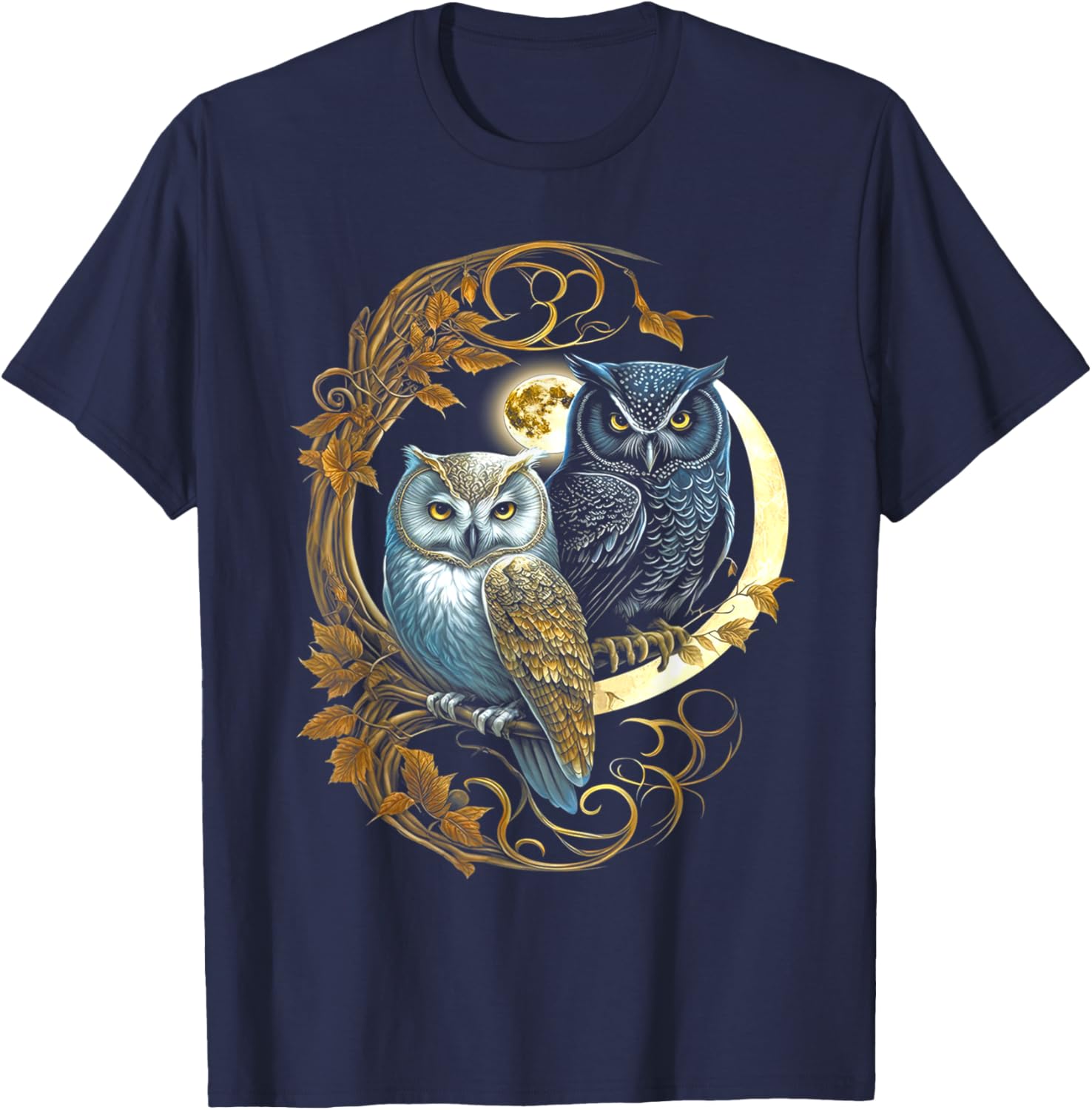 Owls Moon Tree Viking Valhalla North Myths T-Shirt - T-Shirt | Navy