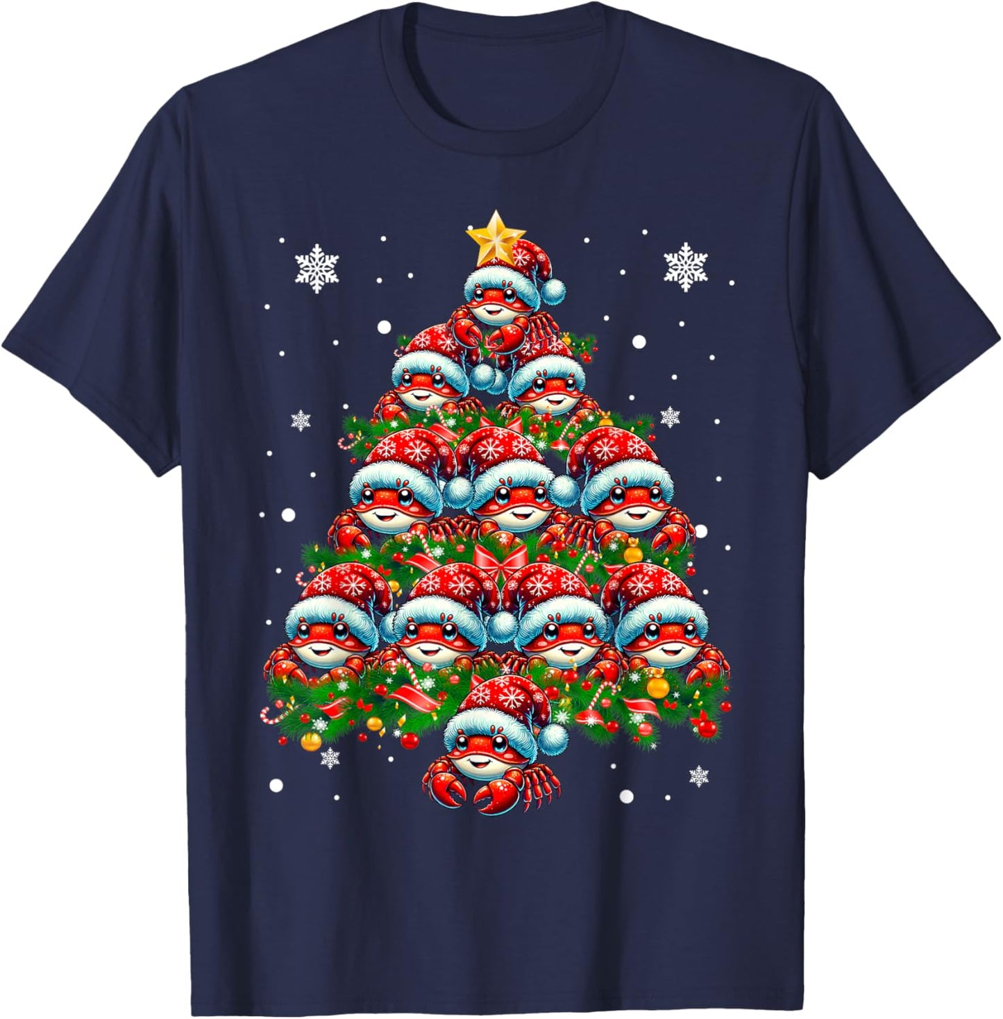 Crab Lighting Xmas Holiday Santa Crab Christmas Tree T-Shirt - T-Shirt | Navy